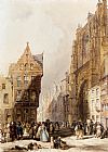 Figures On A Street In A Market Town, Belgium by Thomas Shotter Boys